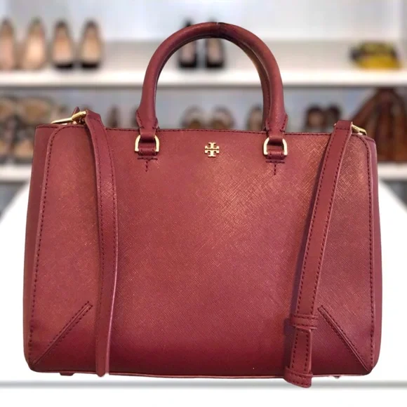 Tory Burch Satchel With Shoulder Strap Burgundy Gold Hardware - Picture 4 of 11